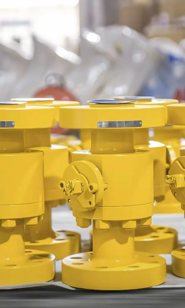 Coated compact valves photographed as a finished batch.