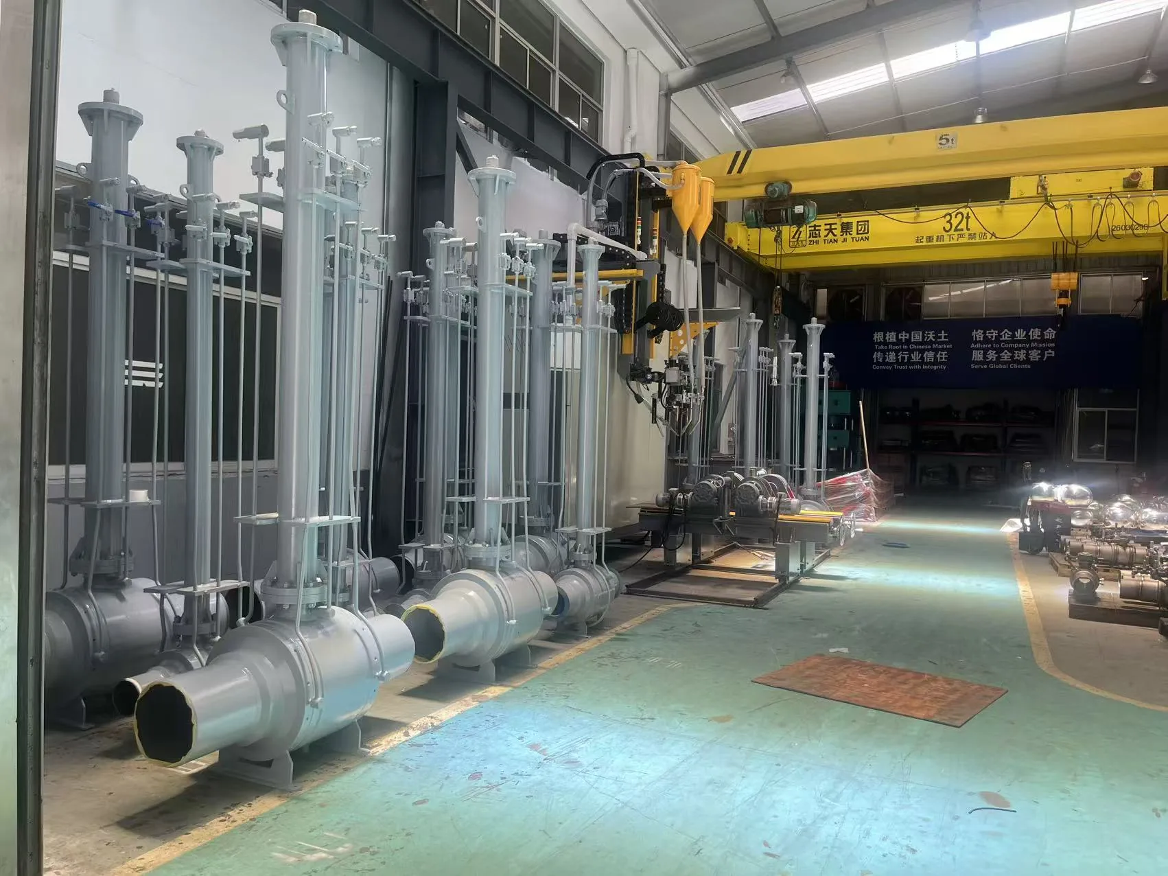 extended stem valve assemblies in factory workshop