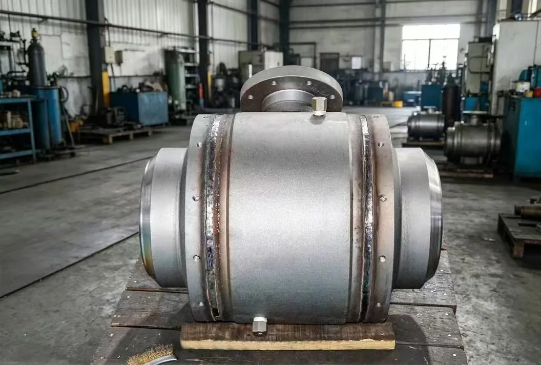 large welded body ball valve photographed in YINKE workshop