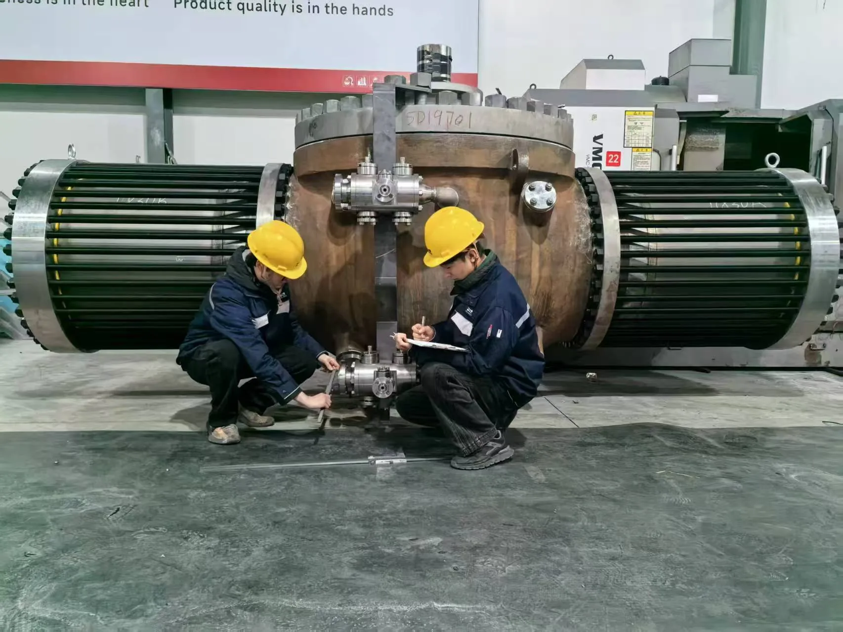 Workshop inspection of a large industrial ball valve assembly