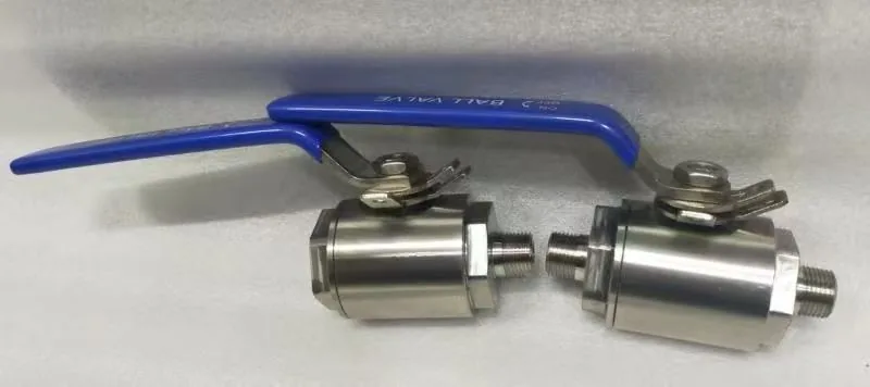 Small two-piece ball valve photographed as a finished product.