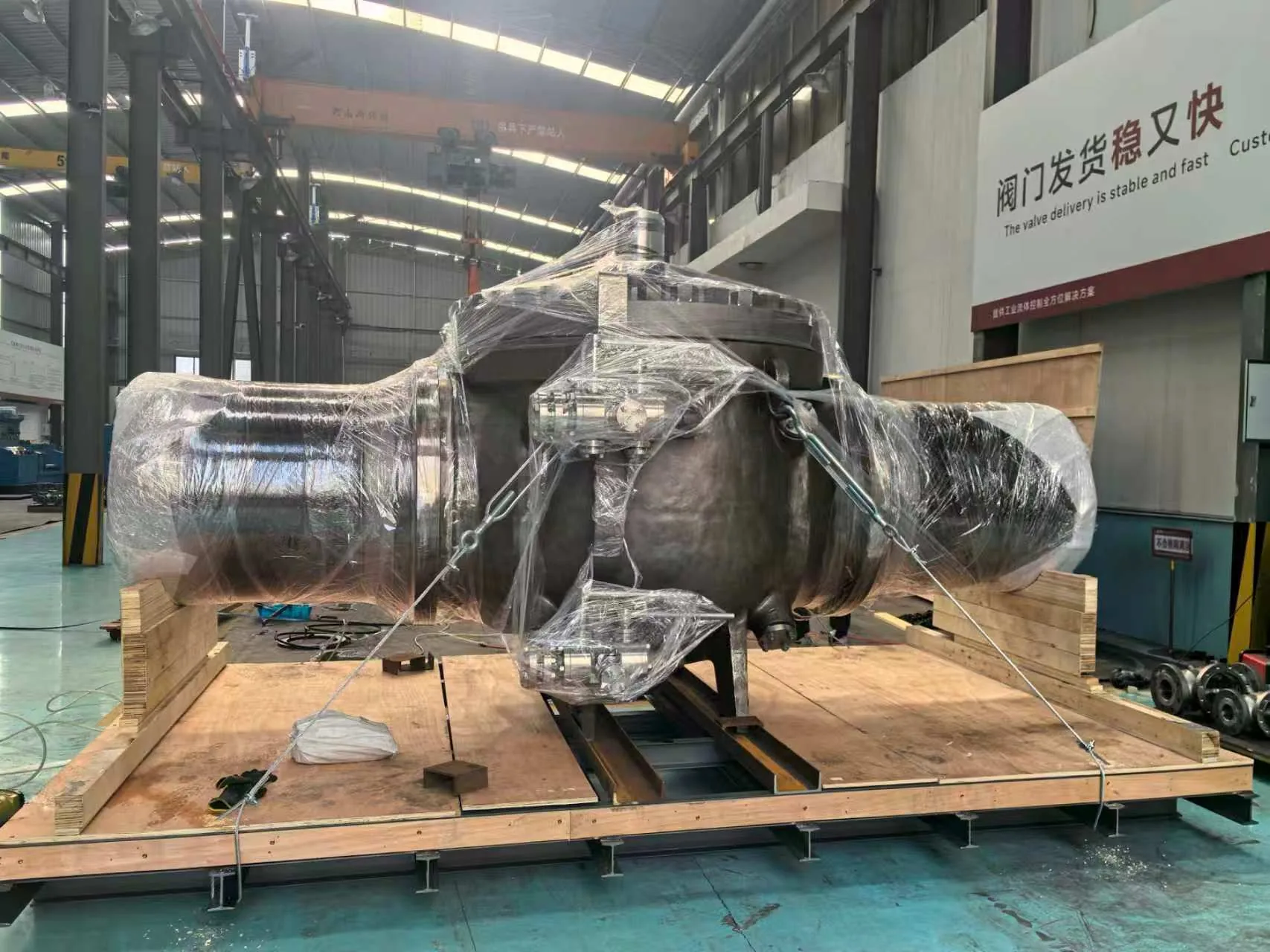 large industrial valve wrapped for shipment